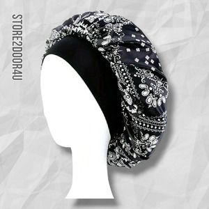 Paisley Women Satin Night Sleep Cap Hair Bonnet Hat Head Cover Wide Elastic Band